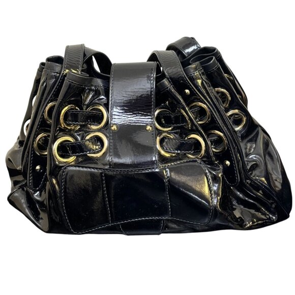 Jimmy Choo Black Patent Leather Bucket Bag With Gold Accents - Picture 2 of 12